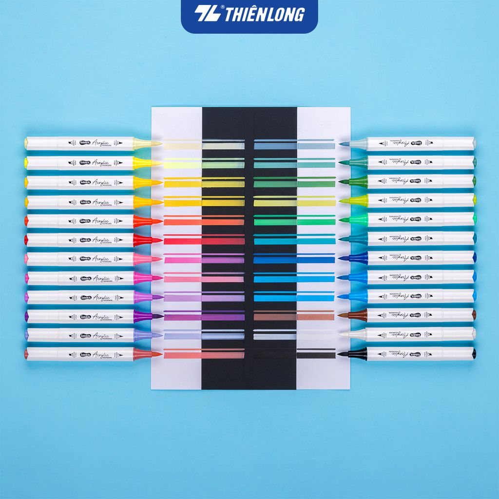 Acrylic Markers 2 đầu ngòi/Bút sơn/ Bút lông 12/24/36 màu ThiênLong Colokit - Màu sắc tươi sáng, Trang trí đa chất liệu