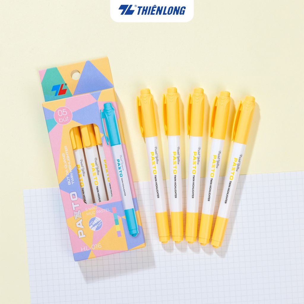 Combo 5 Bút dạ quang màu Pastel Thiên Long Pazto HL-016 - Bút dạ quang rửa được - Photocopy không làm mất nét chữ bên dưới