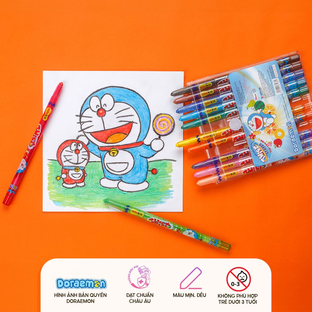 Bút sáp vặn 18 màu Colokit Doraemon TCR-C05/DO