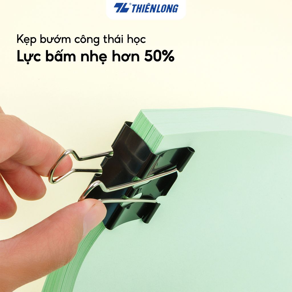 Hộp 12 kẹp bướm công thái học Thiên Long - Ergonomic Binder Clips - Lực bấm nhẹ hơn - Nhiều kích thước lựa chọn