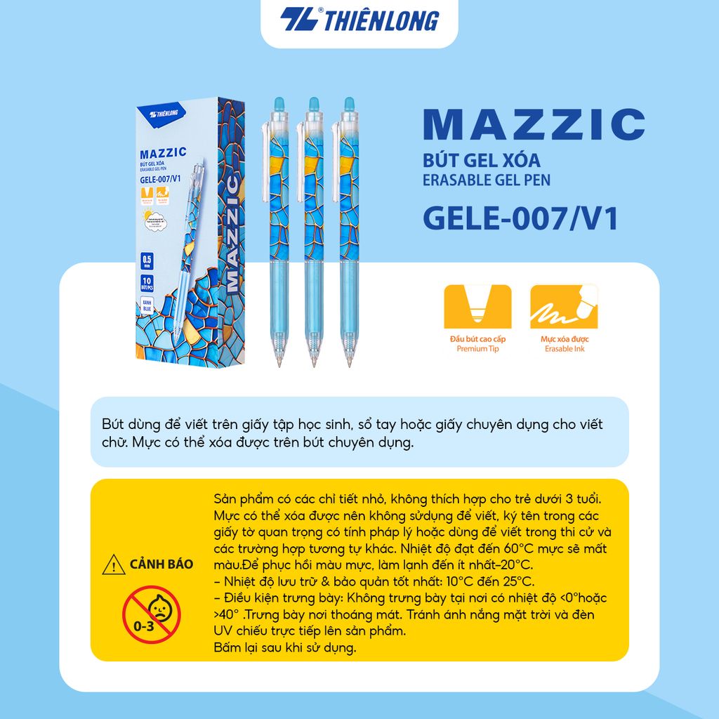 Combo 5/10/20 Bút gel xóa được Mazzic Thiên Long GELE-007/V1