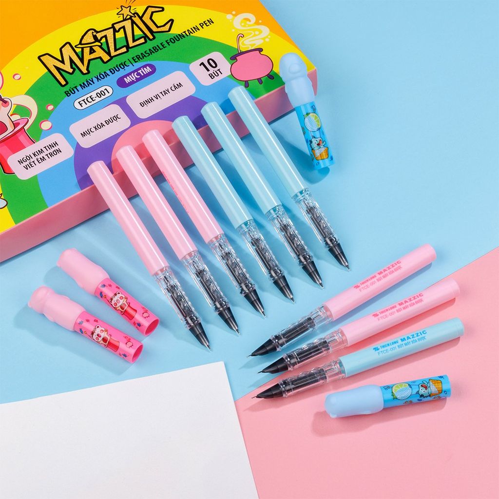 Combo 10 Bút máy xóa được Mazzic Thiên Long FTCE-001 - Ngòi cải tiến, trơn, êm với ống mực không lắng cặn