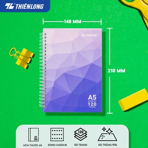 Sổ lò xo đường kẻ chấm bi A5 Thiên Long MB-017 - Màu ngẫu nhiên