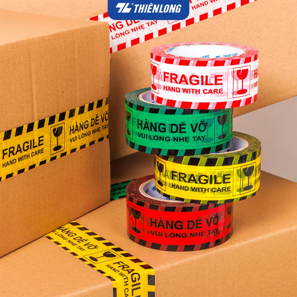 Băng keo hàng dễ vỡ Fragile Handle With Care Thiên Long BKD-001 - 50m