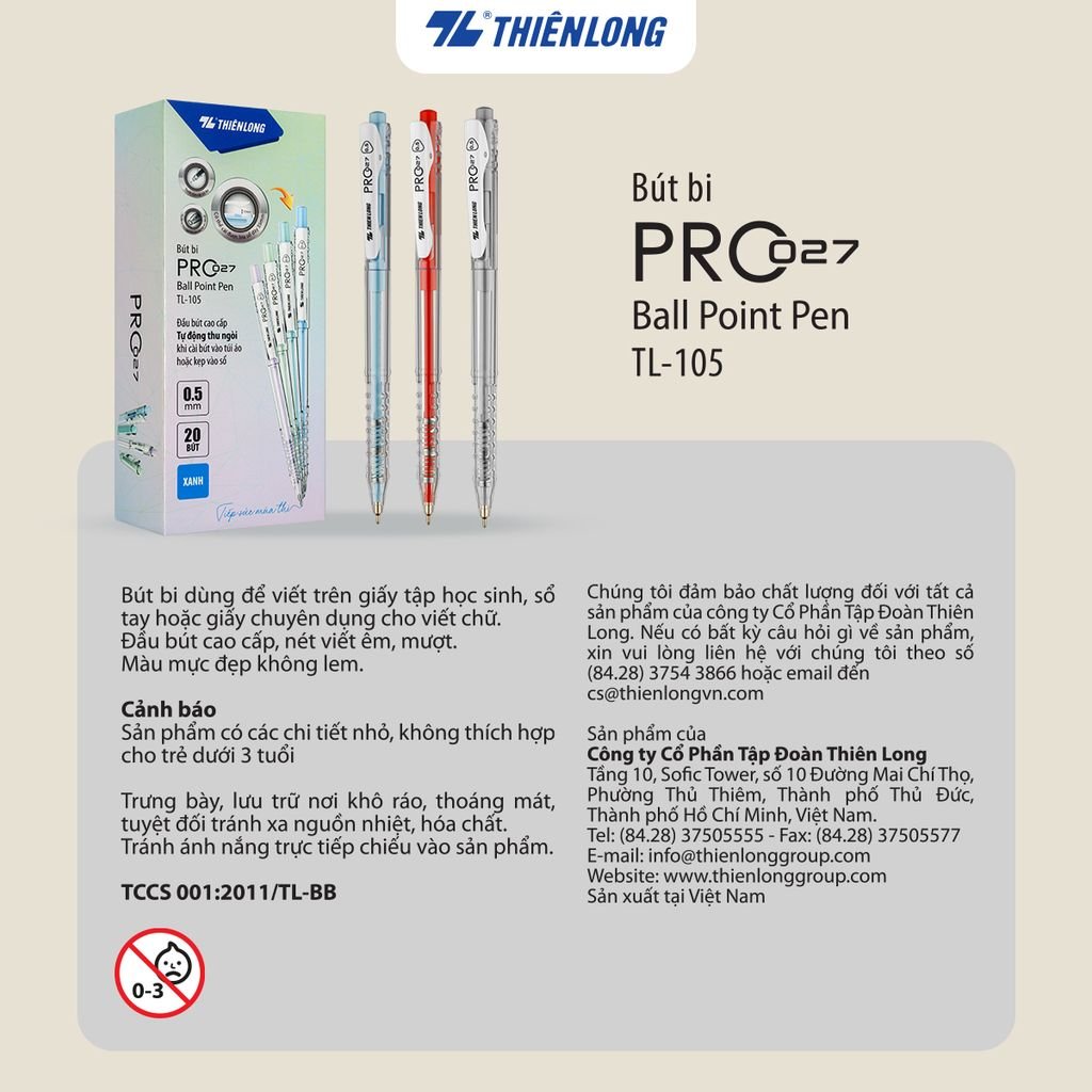 Combo 20 Bút bi màu pastel PRO 027 Thiên Long TL-105