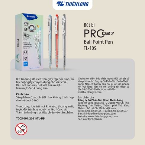 Bút bi Thiên Long TL-105 màu pastel PRO 027