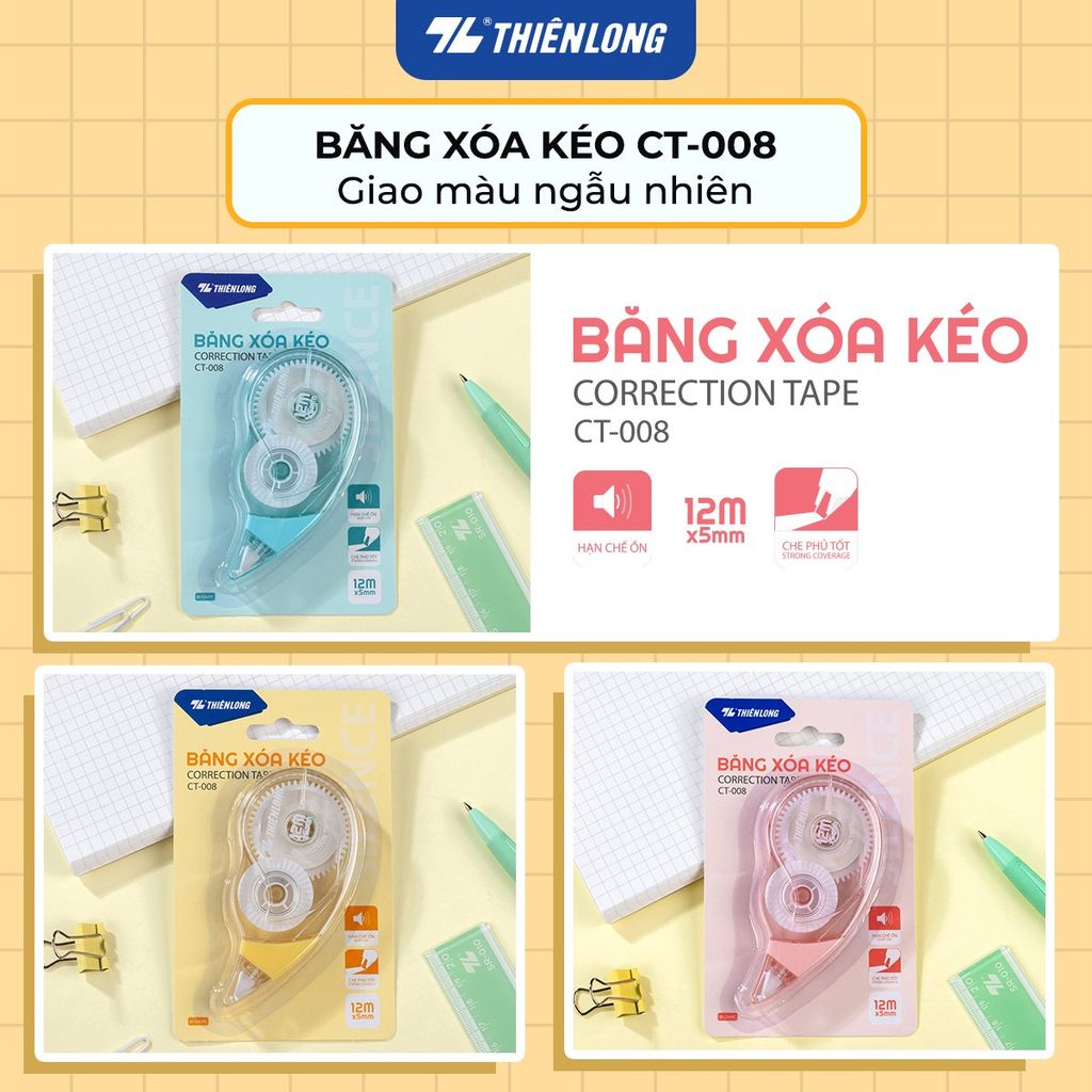 Bút xóa kéo - Correction Tape Thiên Long - Khô siêu nhanh Viết được ngay sau khi xóa
