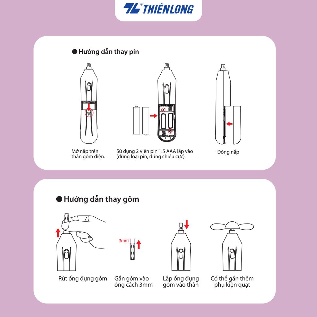 Lõi - Ruột gôm Thiên Long Flexio EER-009 - Dùng cho gôm điện tự động EE-001