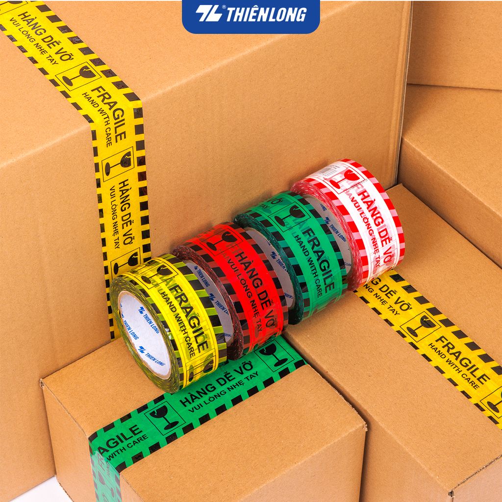 Băng keo hàng dễ vỡ Fragile Handle With Care Thiên Long BKD-001 - 50m