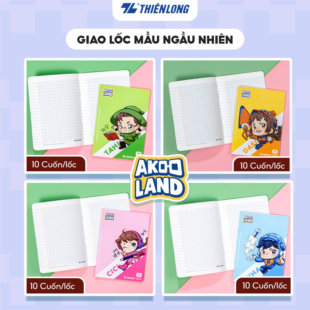 Tập học sinh 48 trang 4 ô ly vuông 2.5mm 80-100gsm Thiên Long - Akooland thế giới học cụ thần kỳ - Mẫu ngẫu nhiên