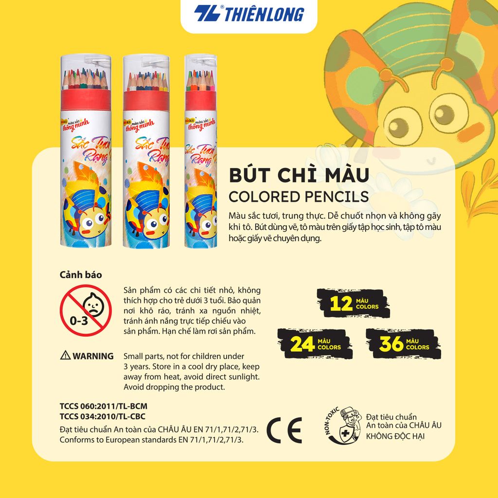 Bút chì màu chuyên nghiệp dạng lon 12/24/36 màu Thiên Long Colokit - Tiêu chuẩn châu Âu