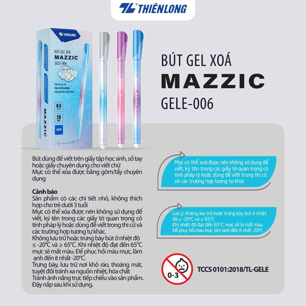 Combo 20 Bút gel xóa được Mazzic Thiên Long GELE-006