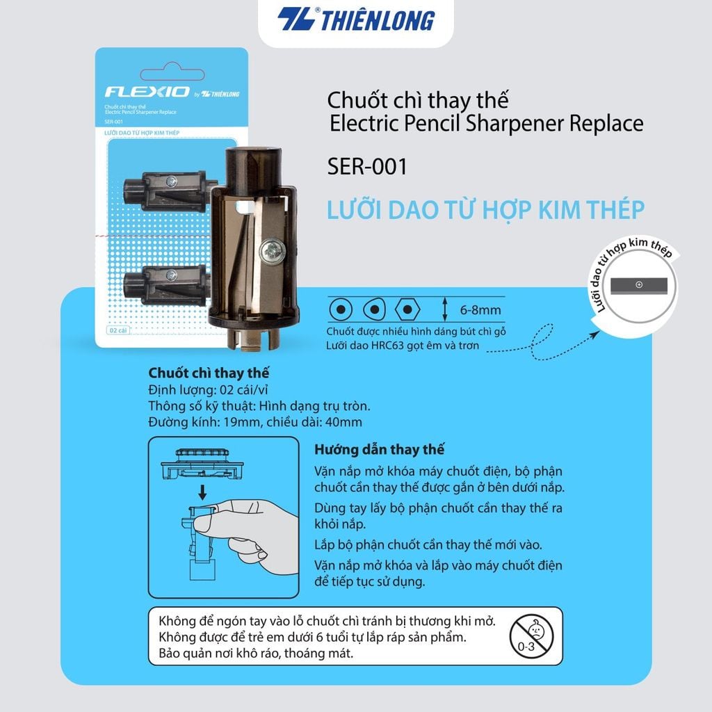 Bộ 02 lưỡi chuốt Thiên Long Flexio SER-001 - Dùng cho máy chuốt tự động SE-001