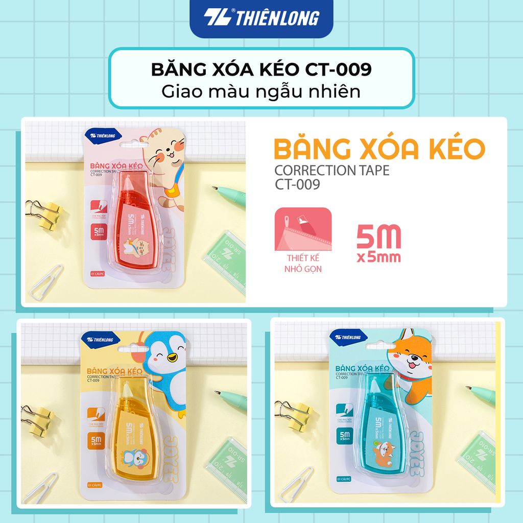 Bút xóa kéo - Correction Tape Thiên Long - Khô siêu nhanh Viết được ngay sau khi xóa