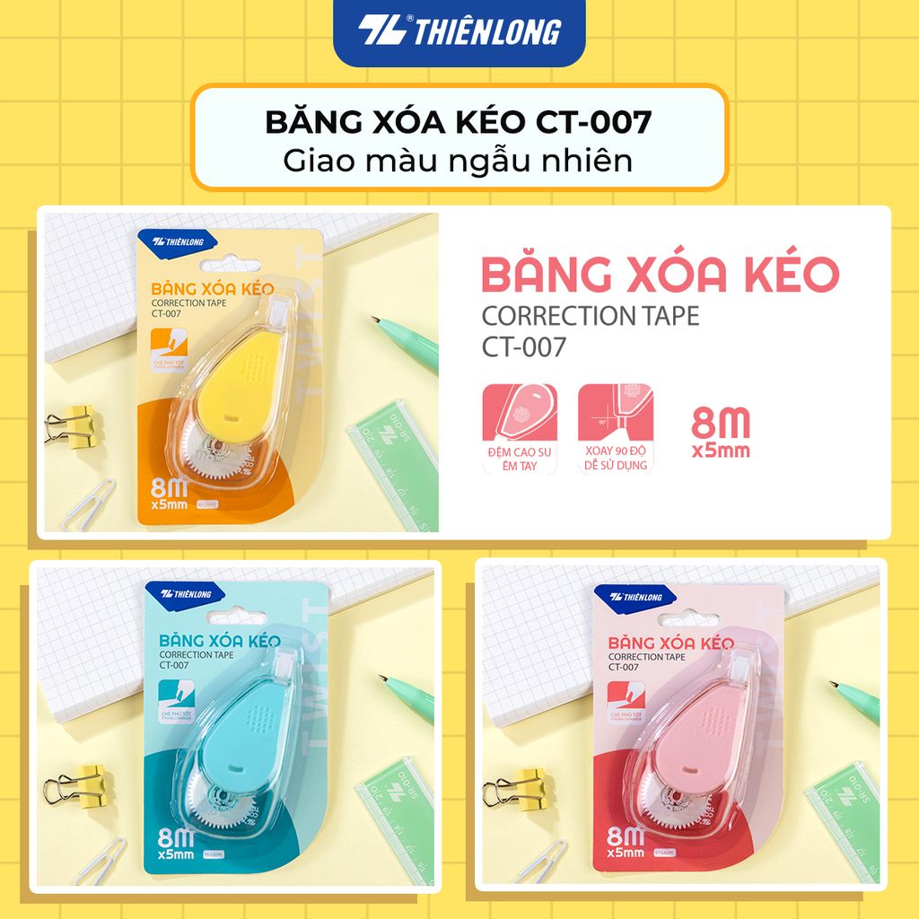Bút xóa kéo - Correction Tape Thiên Long - Khô siêu nhanh Viết được ngay sau khi xóa