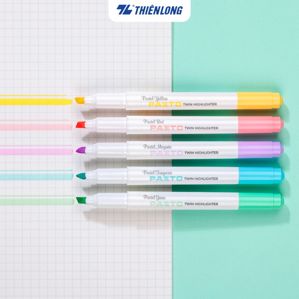 Combo 5 Bút dạ quang màu Pastel Thiên Long Pazto HL-016 - Bút dạ quang rửa được - Photocopy không làm mất nét chữ bên dưới