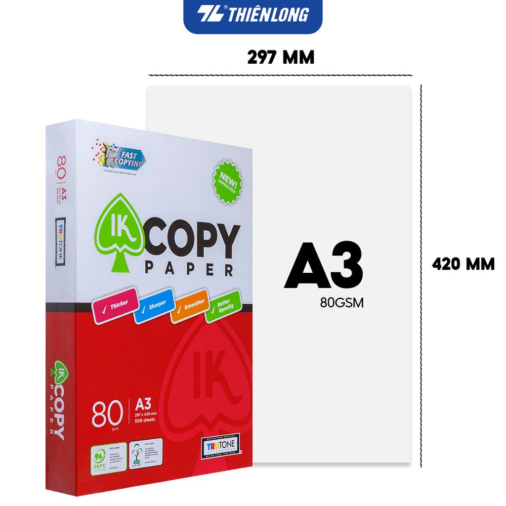 Ream giấy A3 80 gsm IK Copy (500 tờ) - Hàng nhập khẩu Indonesia