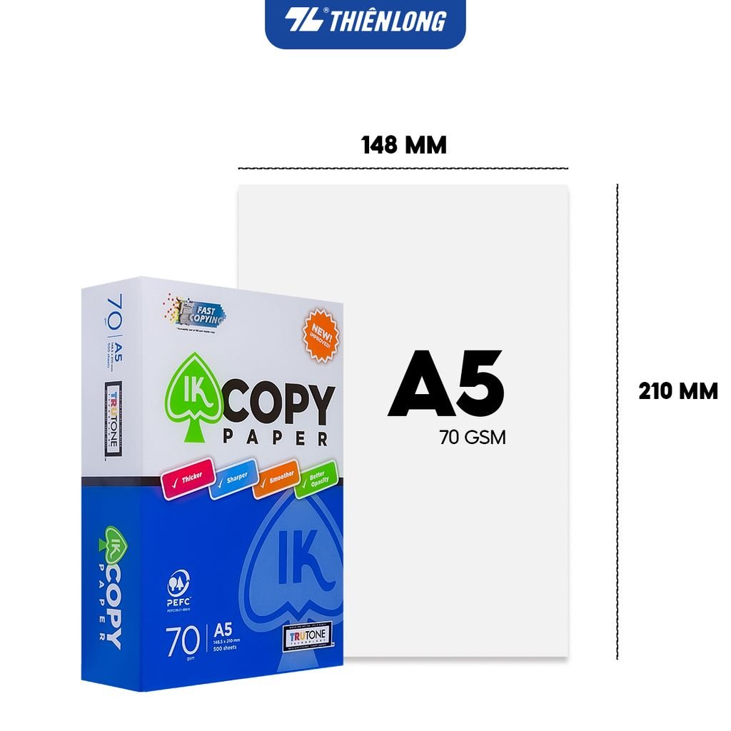 Combo 5 Ream giấy A5 70 gsm IK Copy (500 tờ) - Hàng nhập khẩu Indonesia