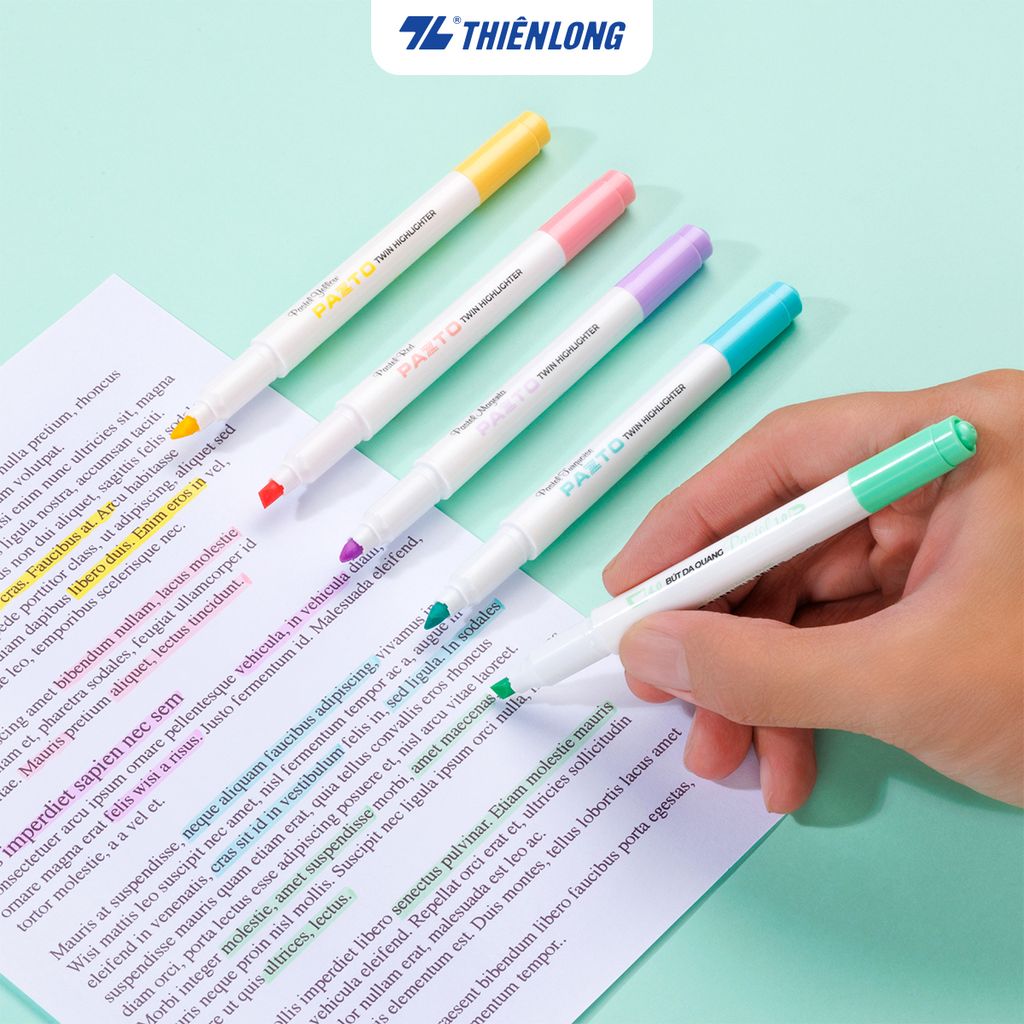Combo 5 Bút dạ quang màu Pastel Thiên Long Pazto HL-016 - Bút dạ quang rửa được - Photocopy không làm mất nét chữ bên dưới