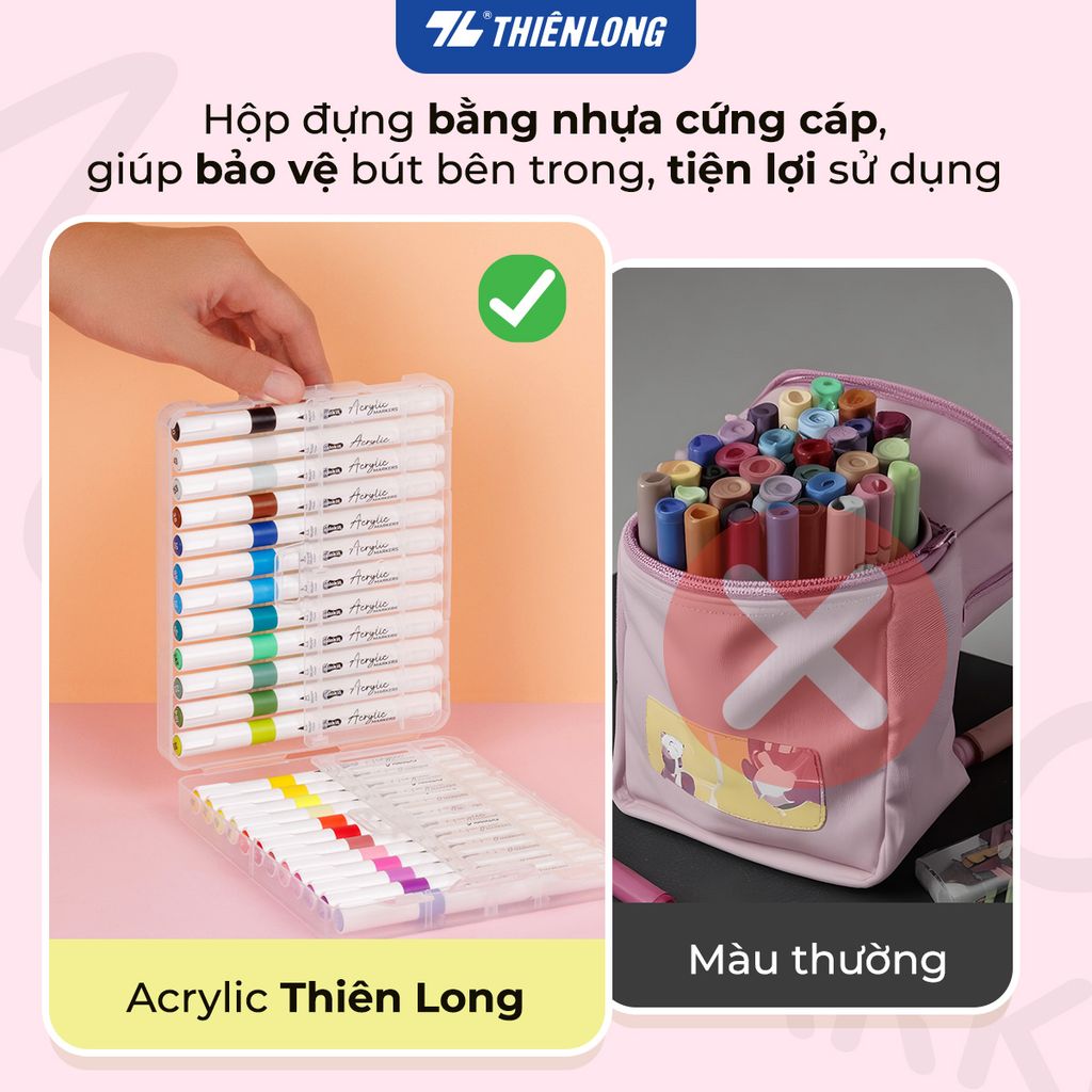Acrylic Markers 1 đầu ngòi/ Bút sơn/ Bút lông 12/24/36 màu ThiênLong Colokit - Màu sắc tươi sáng, Trang trí đa chất liệu