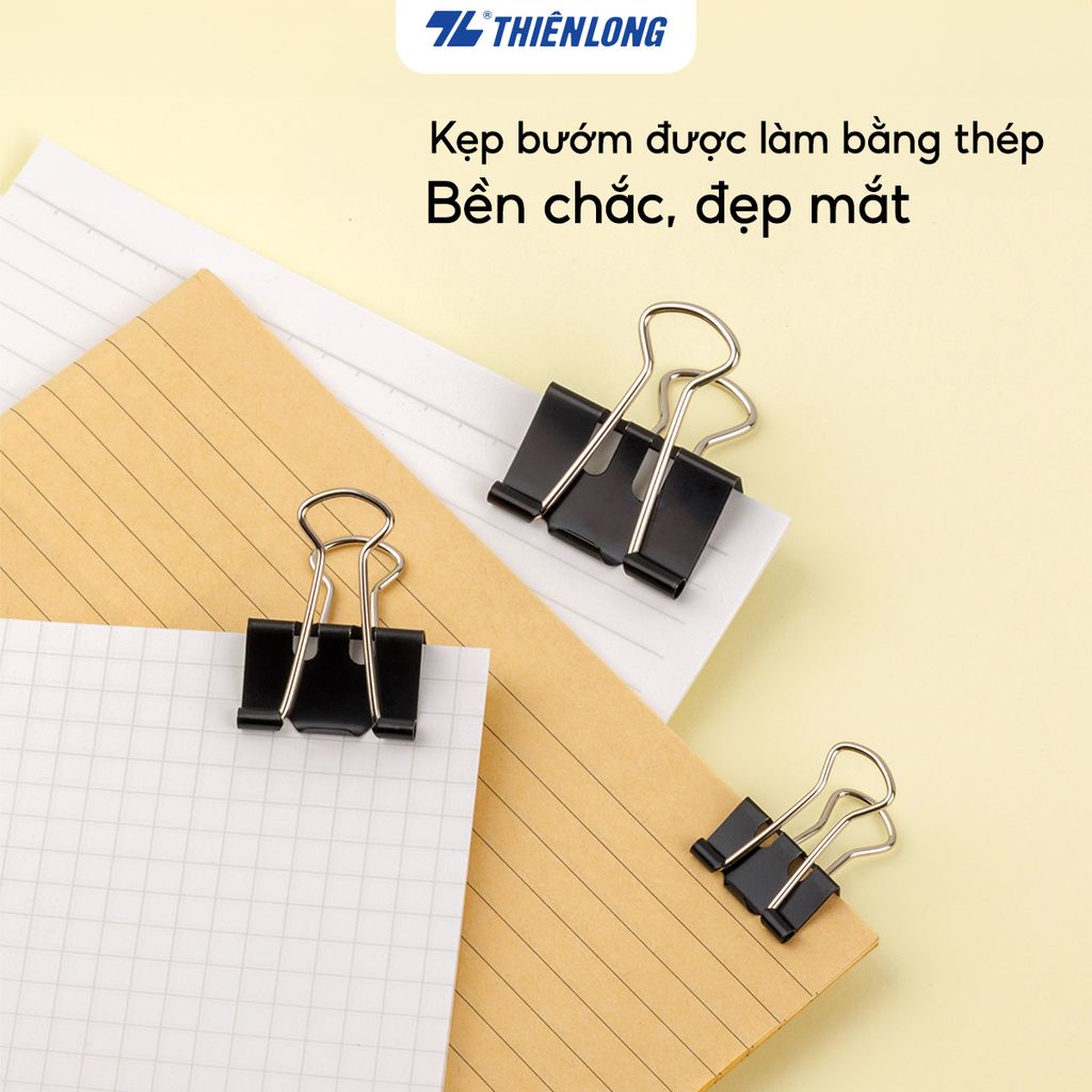 Hộp 12 kẹp bướm công thái học Thiên Long - Ergonomic Binder Clips - Lực bấm nhẹ hơn - Nhiều kích thước lựa chọn