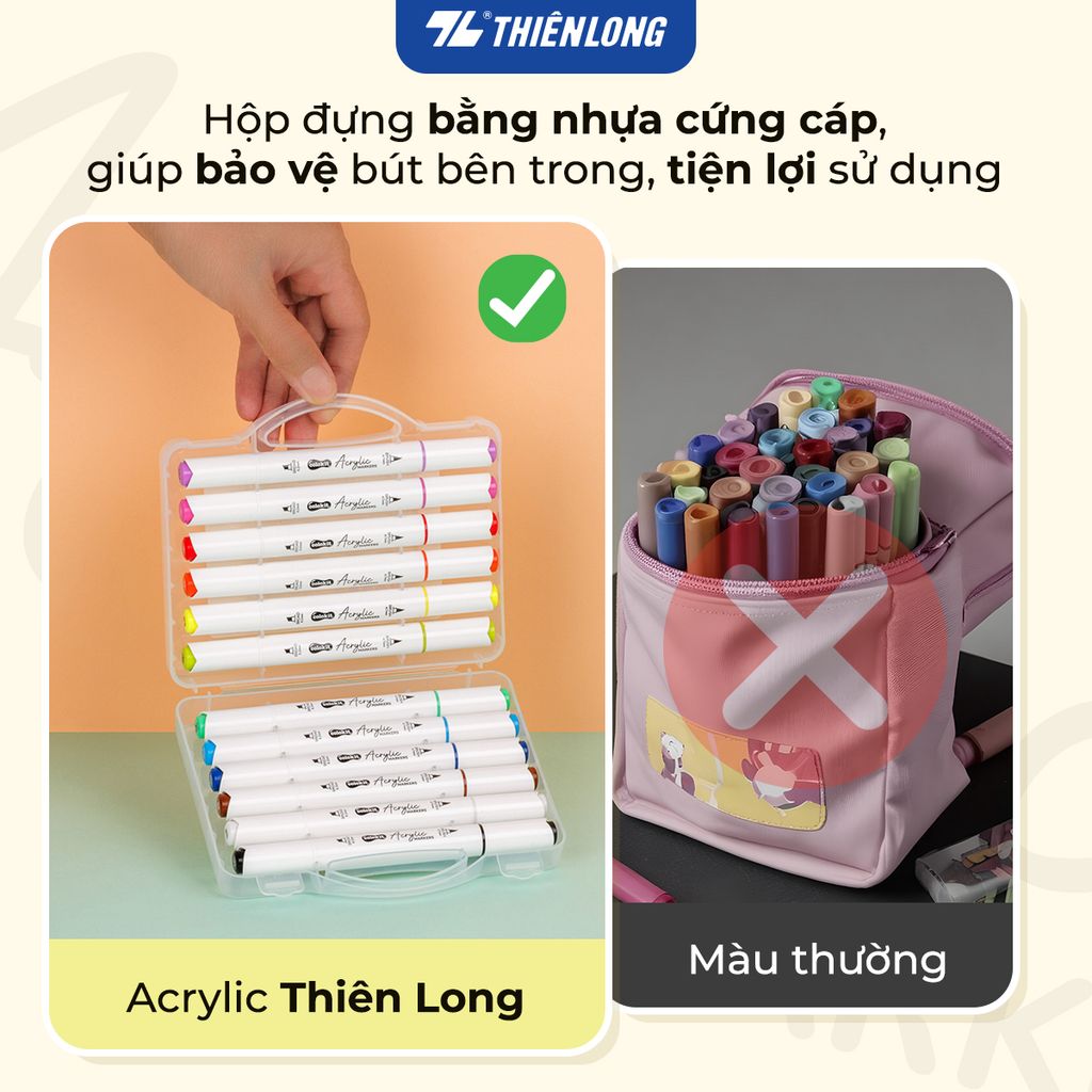 Acrylic Markers 2 đầu ngòi/Bút sơn/ Bút lông 12/24/36 màu ThiênLong Colokit - Màu sắc tươi sáng, Trang trí đa chất liệu