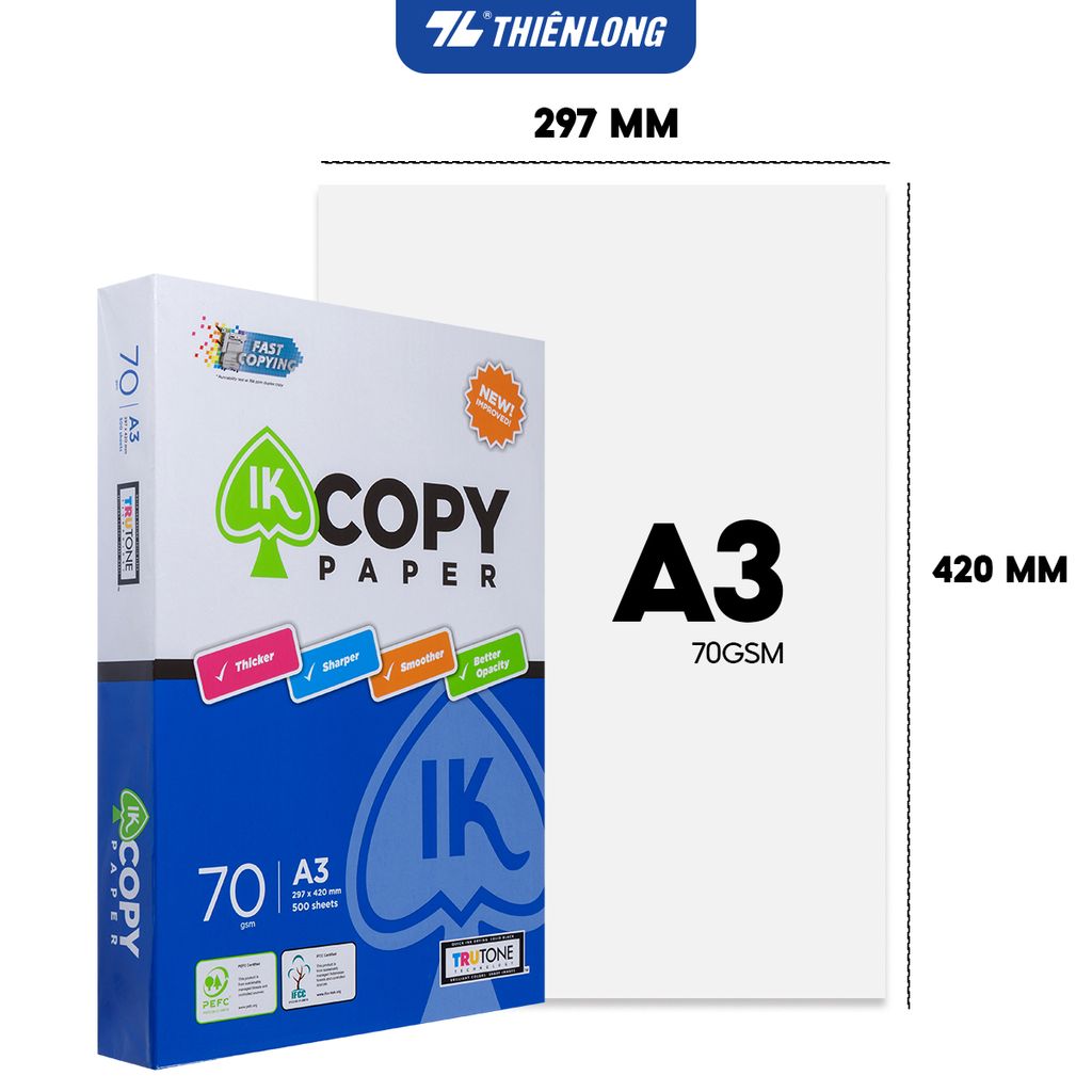 Combo 5 Ream giấy A3 70 gsm IK Copy (500 tờ) - Hàng nhập khẩu Indonesia