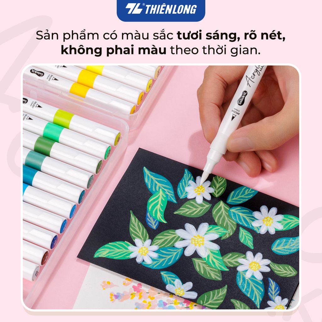 Acrylic Markers 1 đầu ngòi/ Bút sơn/ Bút lông 12/24/36 màu ThiênLong Colokit - Màu sắc tươi sáng, Trang trí đa chất liệu