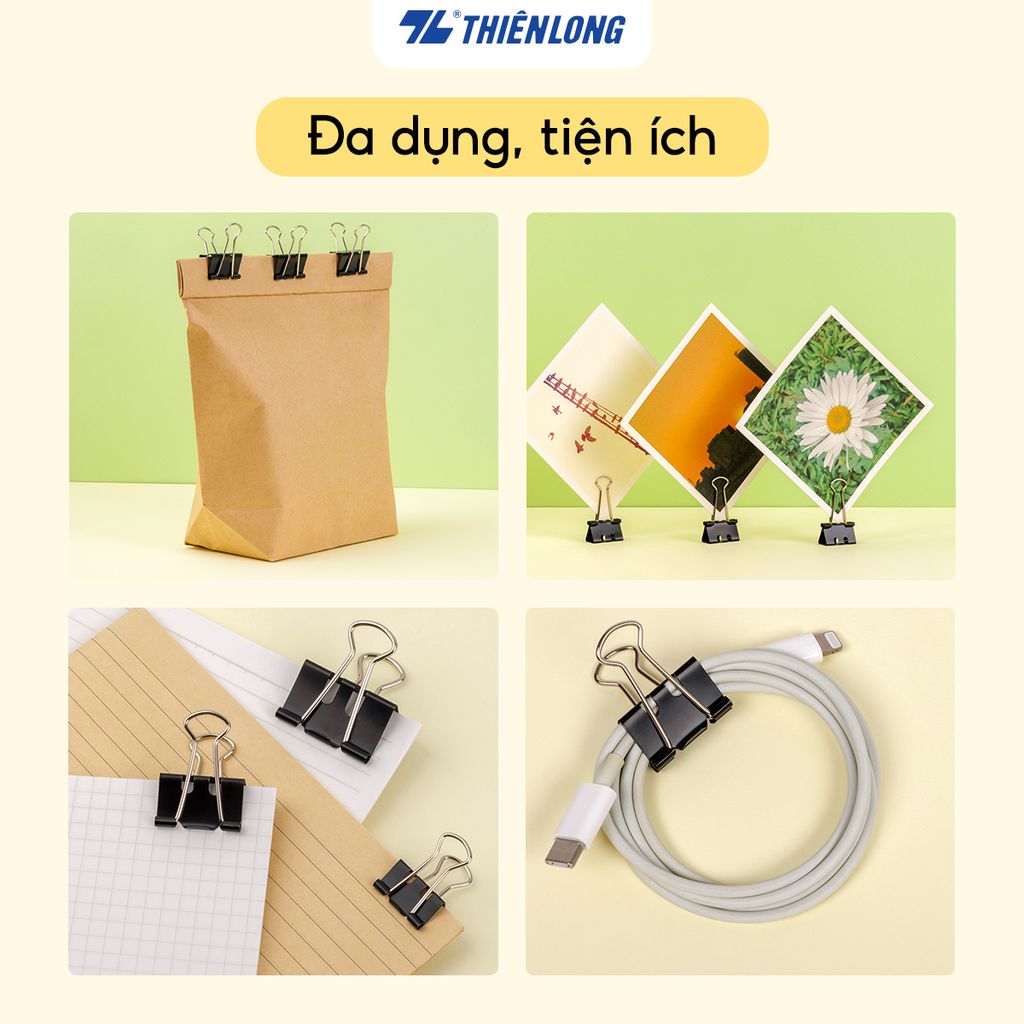 Hộp 12 kẹp bướm công thái học Thiên Long - Ergonomic Binder Clips - Lực bấm nhẹ hơn - Nhiều kích thước lựa chọn