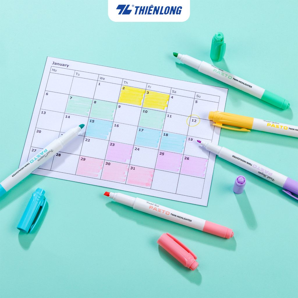 Bút dạ quang màu Pastel Thiên Long Pazto HL-016 - Bút dạ quang rửa được - Photocopy không làm mất nét chữ bên dưới