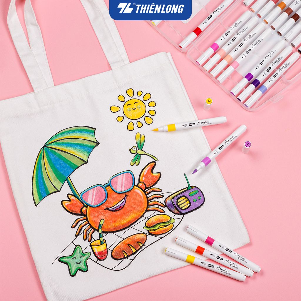 Acrylic Markers 1 đầu ngòi/ Bút sơn/ Bút lông 12/24/36 màu ThiênLong Colokit - Màu sắc tươi sáng, Trang trí đa chất liệu