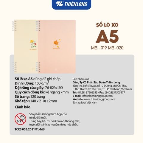 Sổ lò xo đường kẻ ngang A5 Thiên Long - Tặng Bút và Sticker