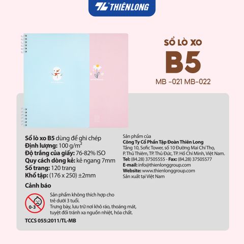 Sổ lò xo đường kẻ ngang B5 7mm Thiên Long