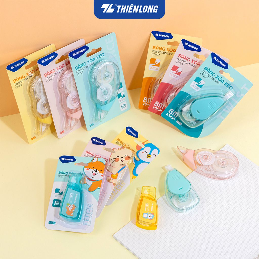 Bút xóa kéo - Correction Tape Thiên Long - Khô siêu nhanh Viết được ngay sau khi xóa