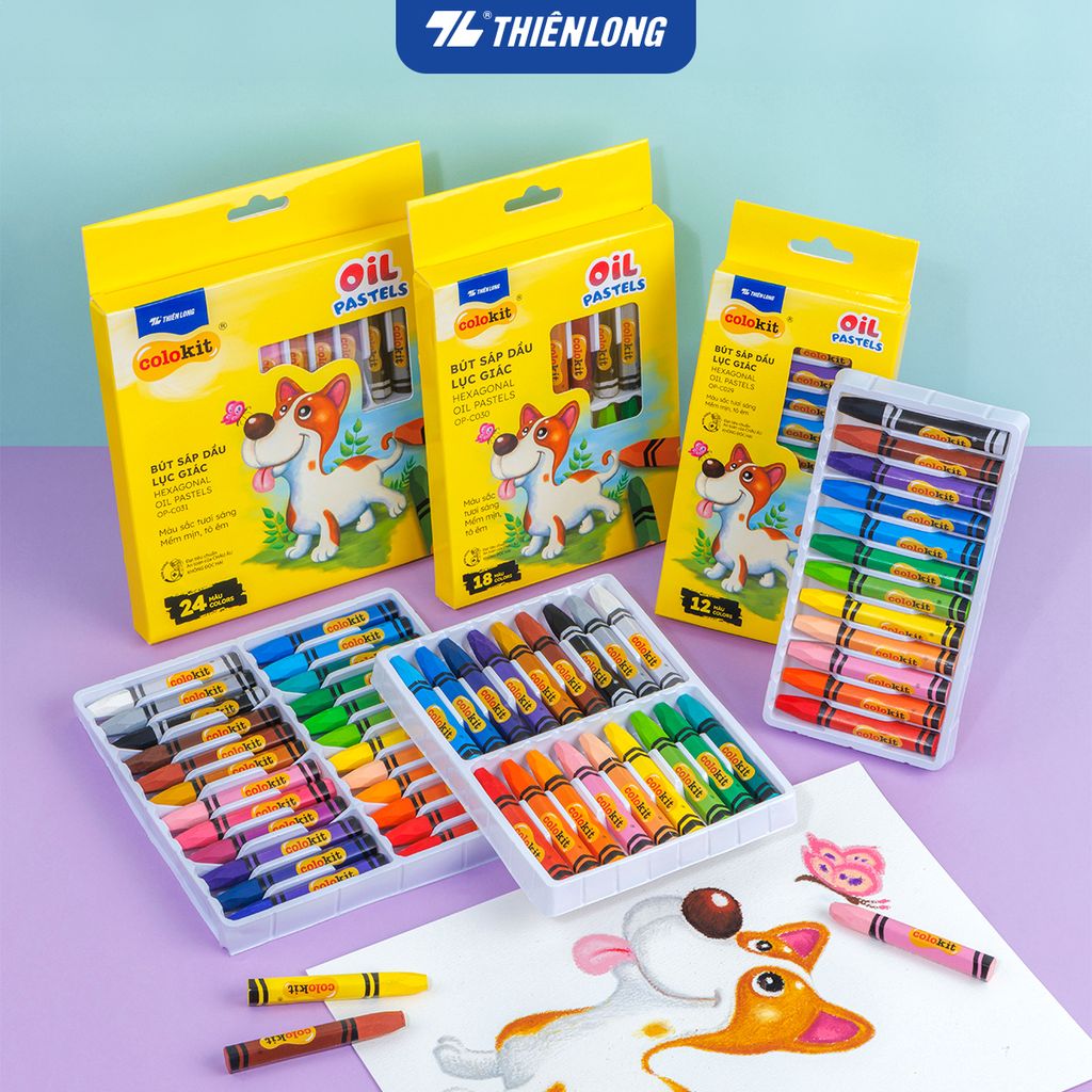 Bút sáp dầu 12/18/24 màu - Hexagonal Oil Pastels Thiên Long Colokit - Tiêu chuẩn châu Âu