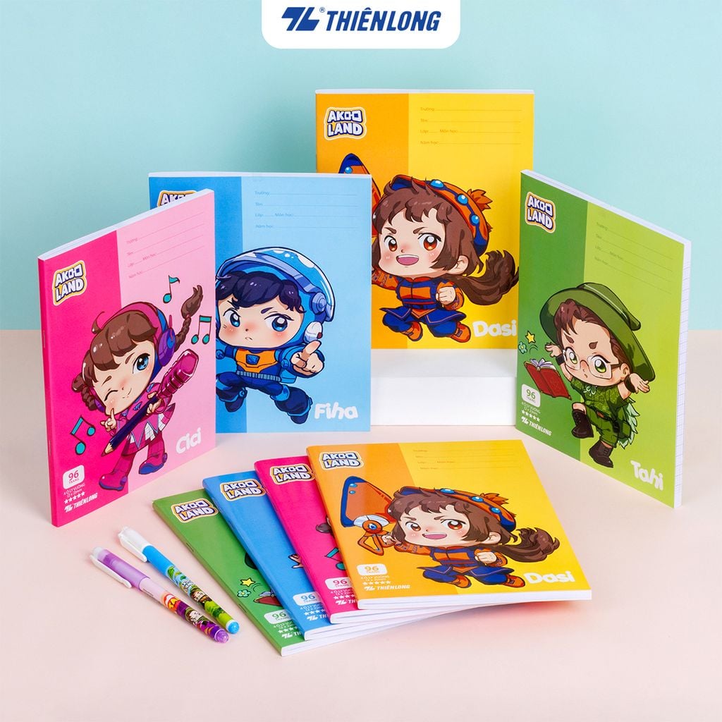 Tập học sinh 96 trang 4 ô ly vuông 2mm 80-100gsm Thiên Long - Akooland thế giới học cụ thần kỳ - Mẫu ngẫu nhiên