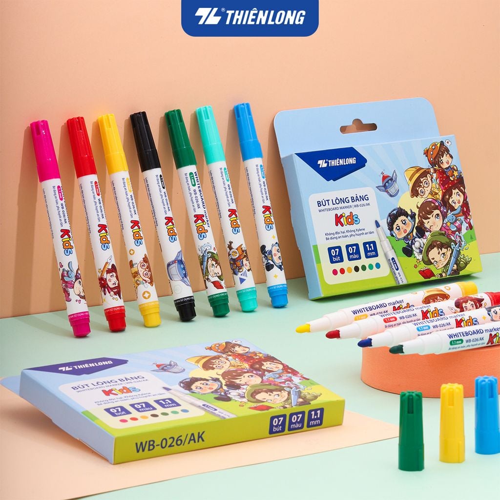 Hộp 7 Bút lông bảng - Whiteboard Marker Thiên Long WB-026/AK - Phiên bản Akooland