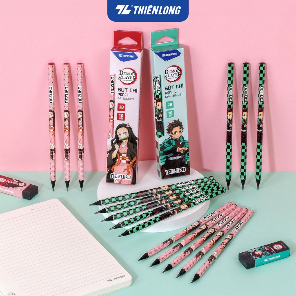 Combo 10 Bút chì gỗ đen nhân vật Demon Slayer Thiên Long GP-030/DS - Mẫu ngẫu nhiên