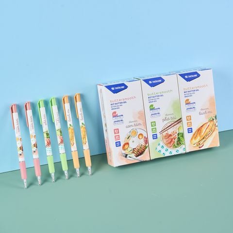 Bút gel B - Buttersmooth Gel Thiên Long GELB-033 - Premium Tip viết êm, trơn - Mực Xanh - Phiên bản Cơm tấm, Bánh mì, Phở tái