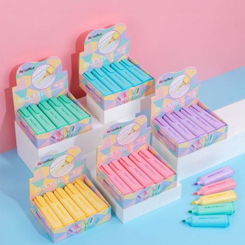 Combo 10 Bút dạ quang màu Pastel Thiên Long Flexoffice Pazto FO-HL009/VN - Bút dạ quang rửa được - Photocopy không làm mất nét chữ bên dưới