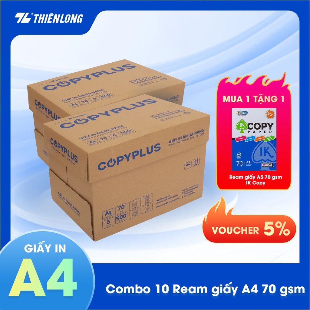 Combo 10 Ream giấy A4 70 gsm Thiên Long Copy Plus PP-003 (500 tờ)