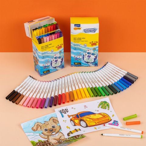 Hộp Bút Lông 36 Màu Fiber Pen Washable - Nét Mảnh Nét To - Colokit SWM-C006