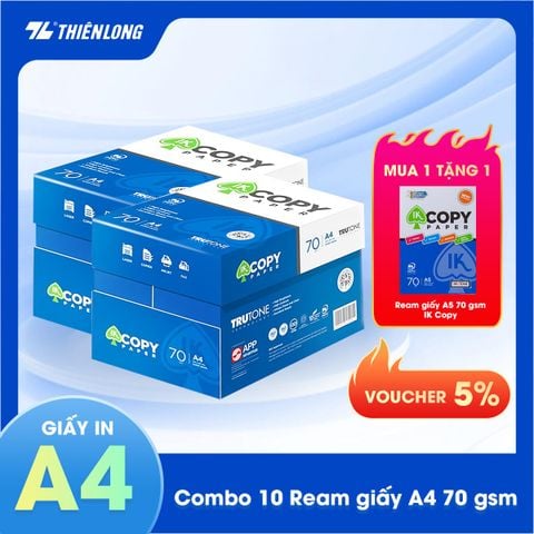Combo 10 Ream giấy A4 70 gsm IK Copy (500 tờ) - Hàng nhập khẩu Indonesia