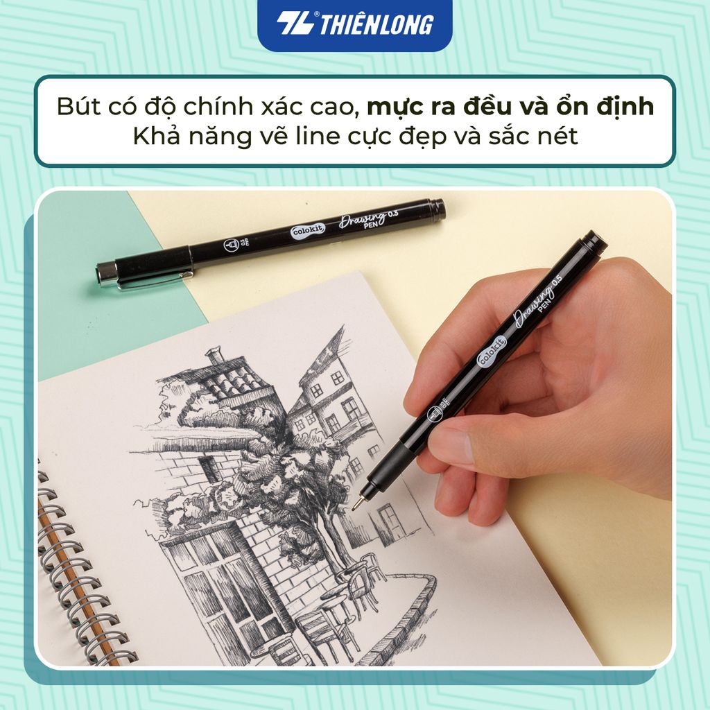 Bút kim kỹ thuật - Drawing Pen Thiên Long Colokit - Mực kháng nước, đậm, rõ nét