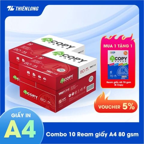 Combo 10 Ream giấy A4 80 gsm IK Copy (500 tờ) - Hàng nhập khẩu Indonesia