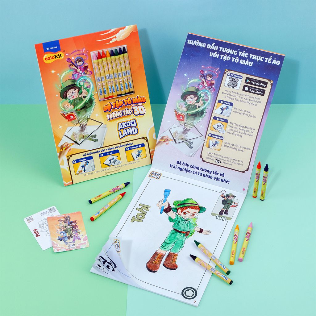 Bộ tập tô màu tương tác 3D Thiên Long Colokit COB-C034/AK - Nhân vật Akooland thế giới học cụ thần kỳ