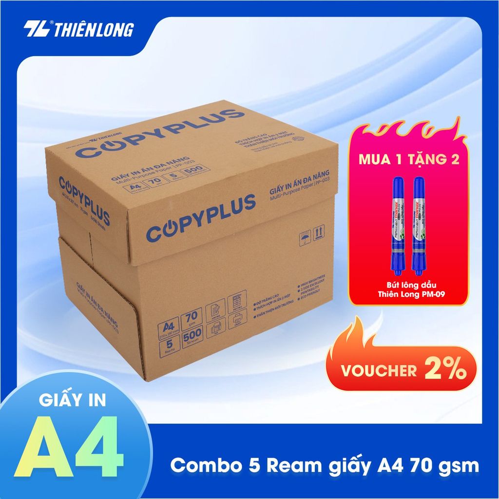 Combo 5 Ream giấy A4 70 gsm Thiên Long Copy Plus PP-003 (500 tờ)