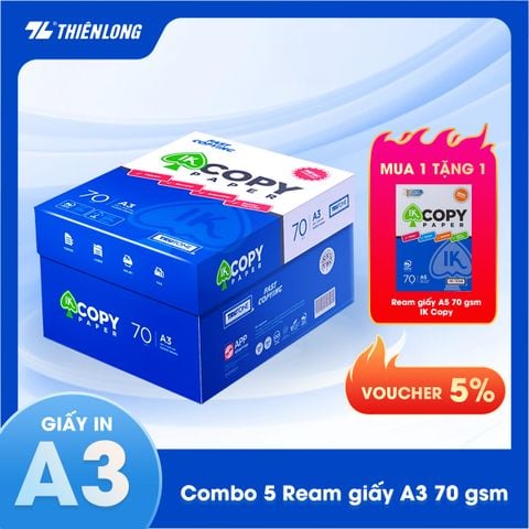 Combo 5 Ream giấy A3 70 gsm IK Copy (500 tờ) - Hàng nhập khẩu Indonesia