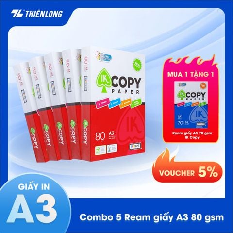 Combo 5 Ream giấy A3 80 gsm IK Copy (500 tờ) - Hàng nhập khẩu Indonesia