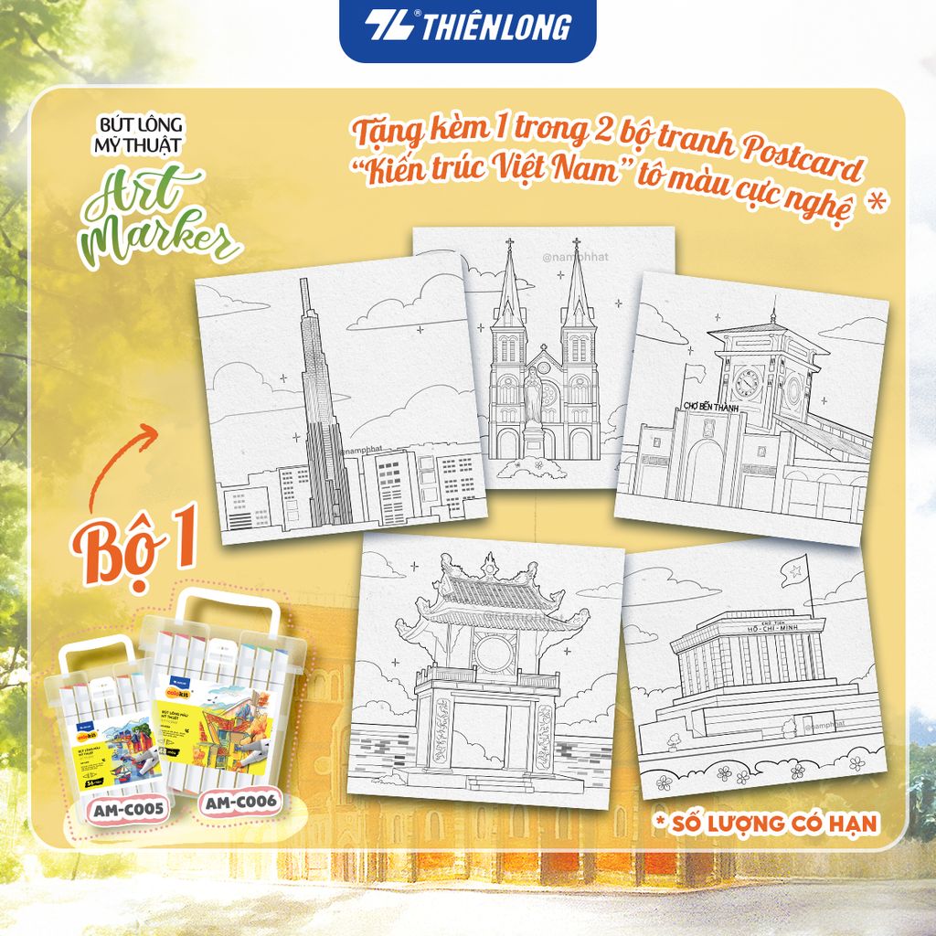 Bút dạ màu - bút marker 12 màu Thiên Long Colokit ART MARKER AM-C002 - Tặng sổ Sketch